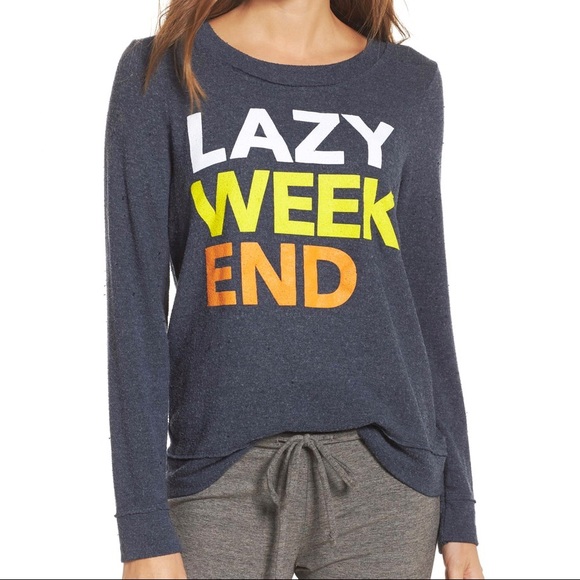 Chaser Tops - Chaser Lazy Weekend Graphic Fleece Sweatshirt Top